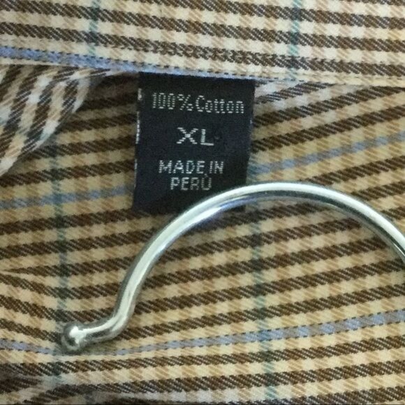Ike Behar Brown Plaid Collared Button-Down Shirt Sz XL 100% Cotton Made in Peru - Picture 6 of 9